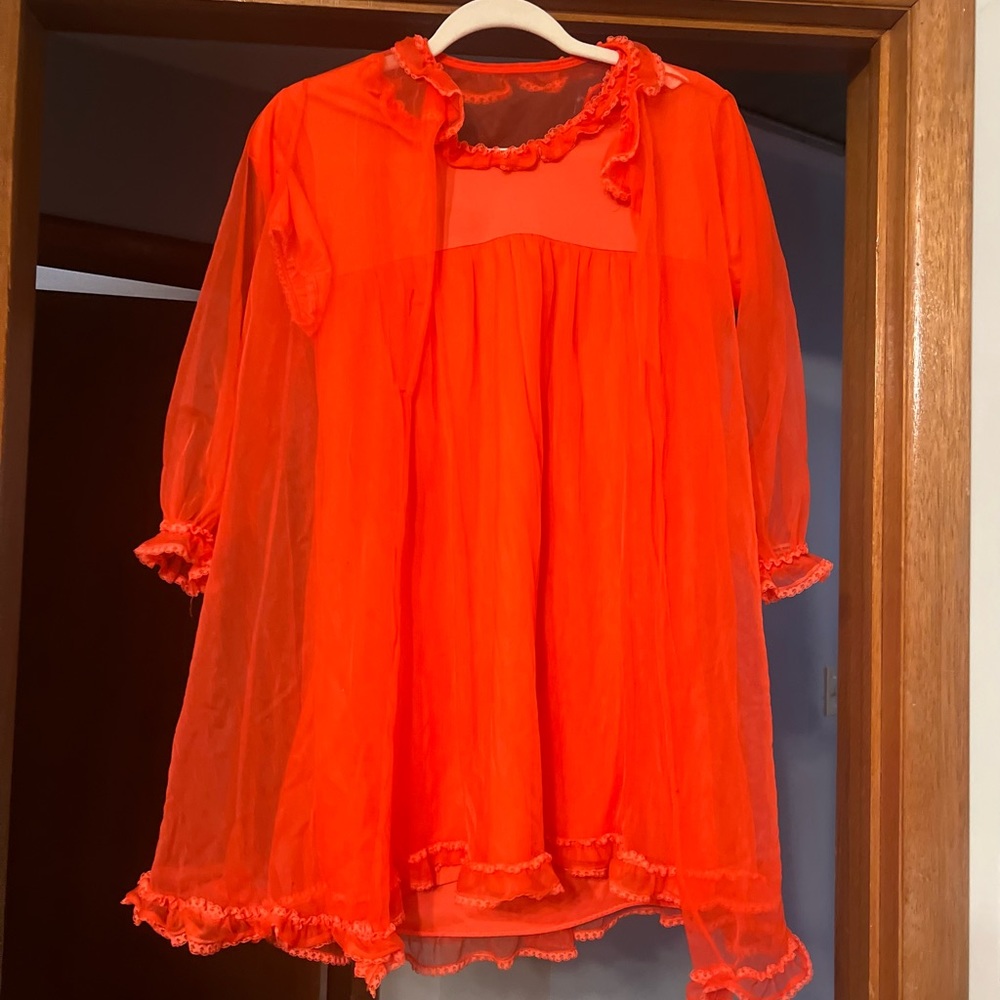 Vintage “Her Majesty” 70s red baby doll dress with matching robe.